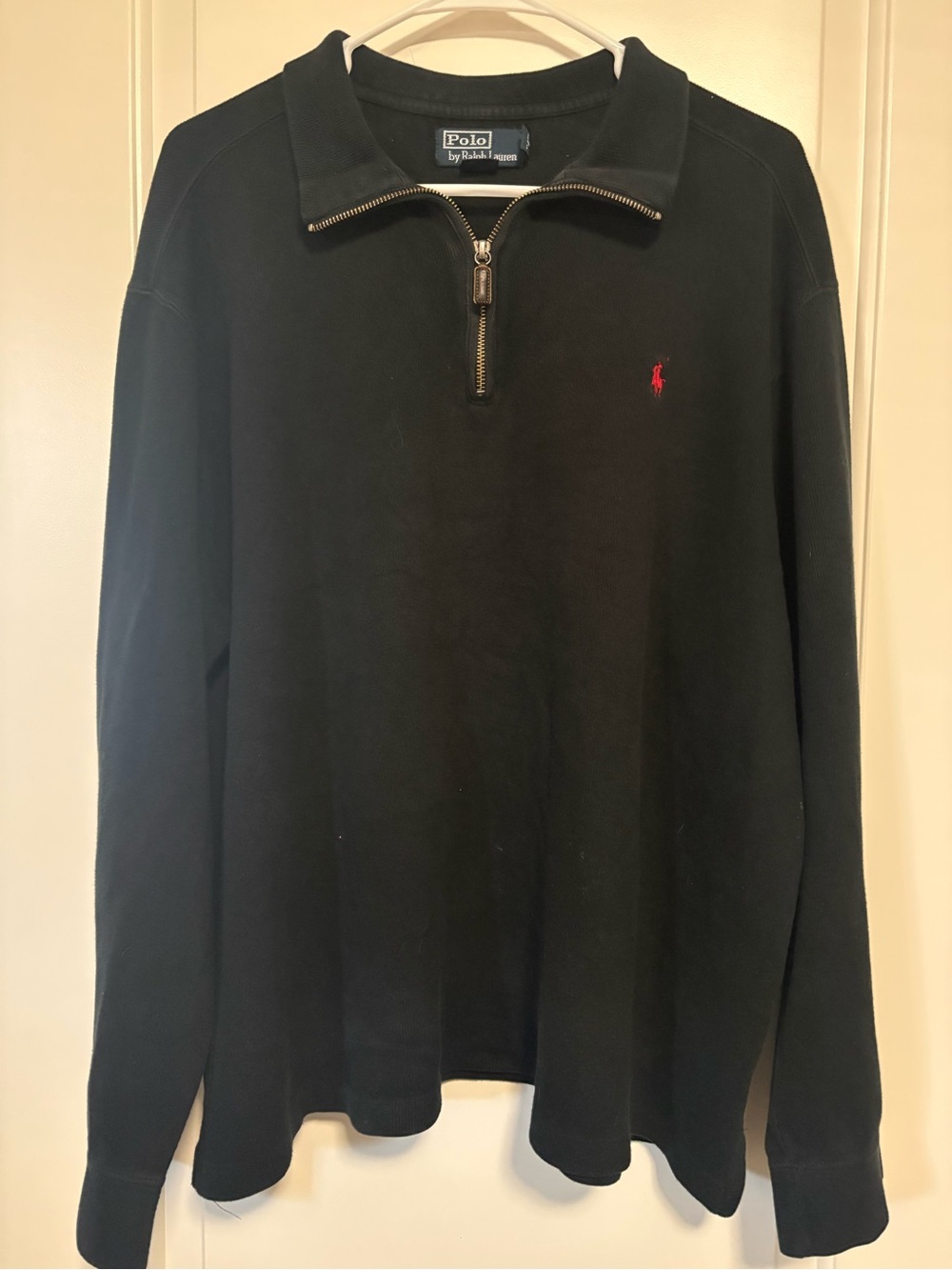 Polo by Ralph Lauren Men’s Black Quarter-Zip Sweater with Red Pony XXL